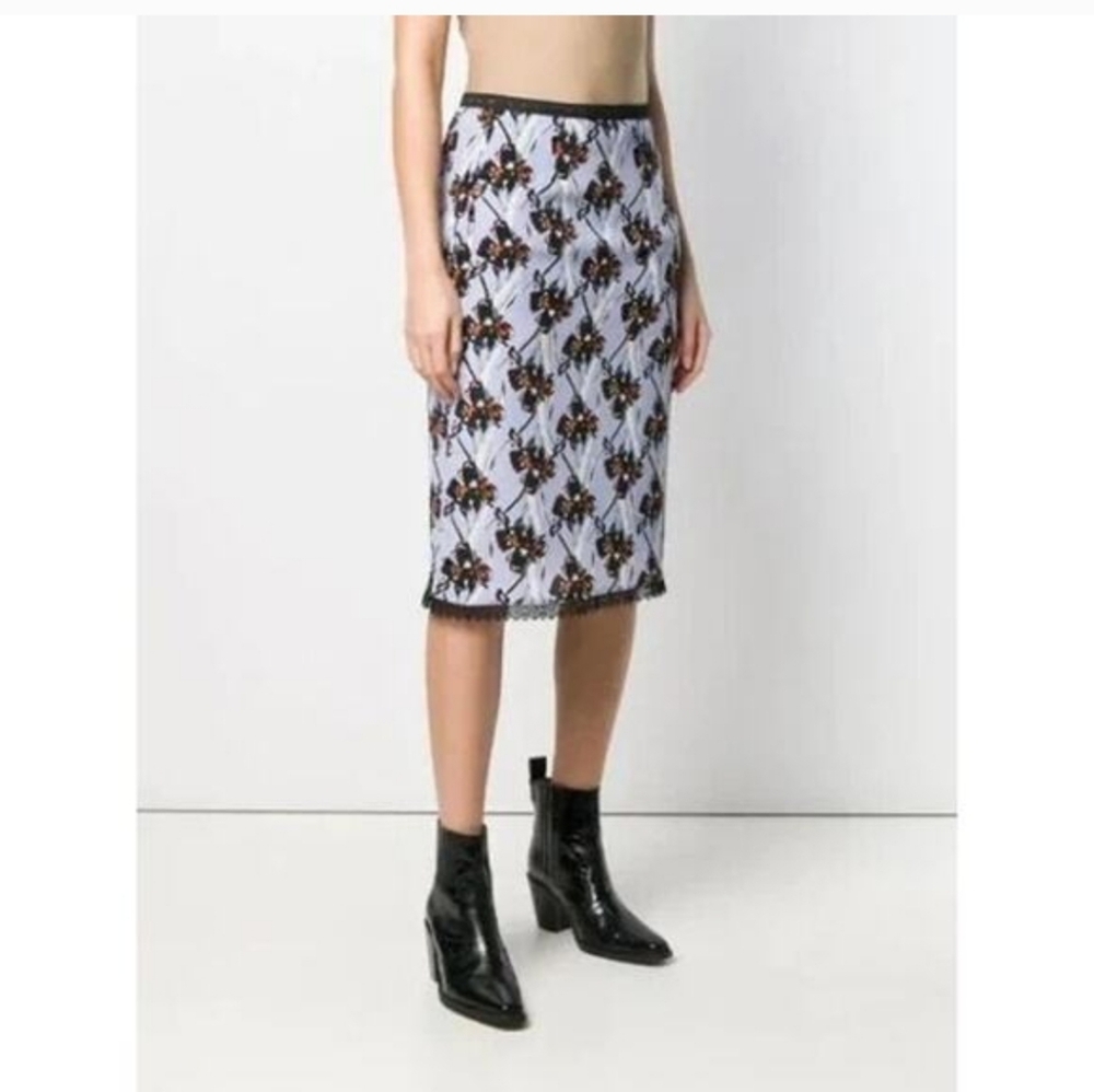 Dorothee Schumacher Flower Breeze Whimsi Silk-Blend Skirt‎ Blue $385 Lace Bottom